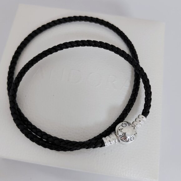 Pandora Moments Double Black Leather Bracelet - Picture 3 of 4